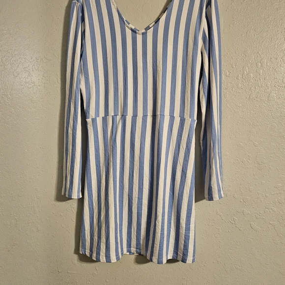 Lighy Blue and White Striped Long Sleeve Dress - Picture 7 of 8